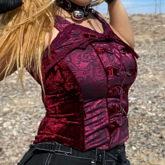 SOLD Vintage TRIPP NYC Burgundy Corset Top - Picture 4 of 4